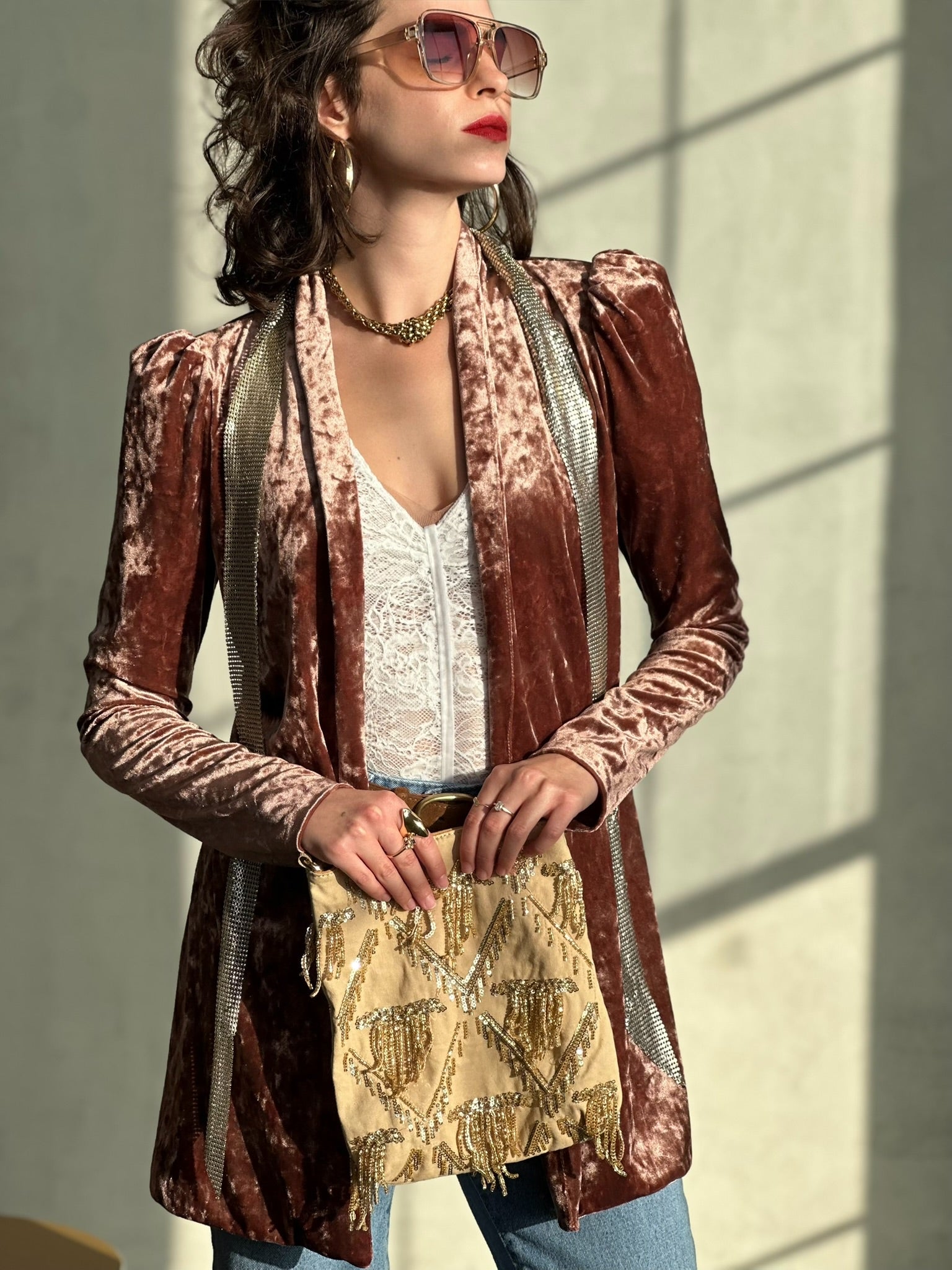 עליונית ברלין קטיפה שבורה - ורוד עתיק