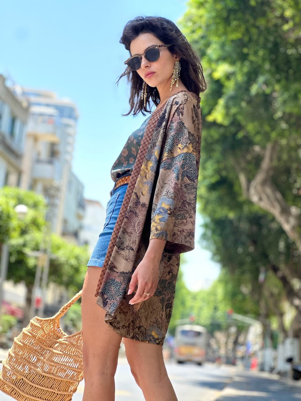 קימונו סאקורה - חום פרינט