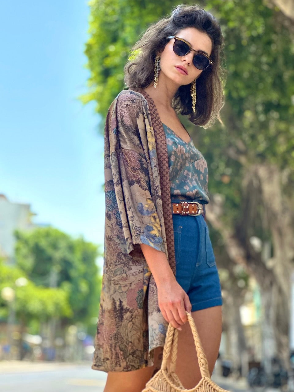 קימונו סאקורה - חום פרינט