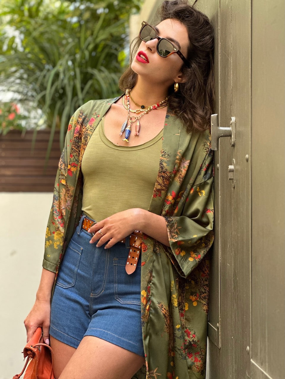 קימונו סאקורה - ירוק זית