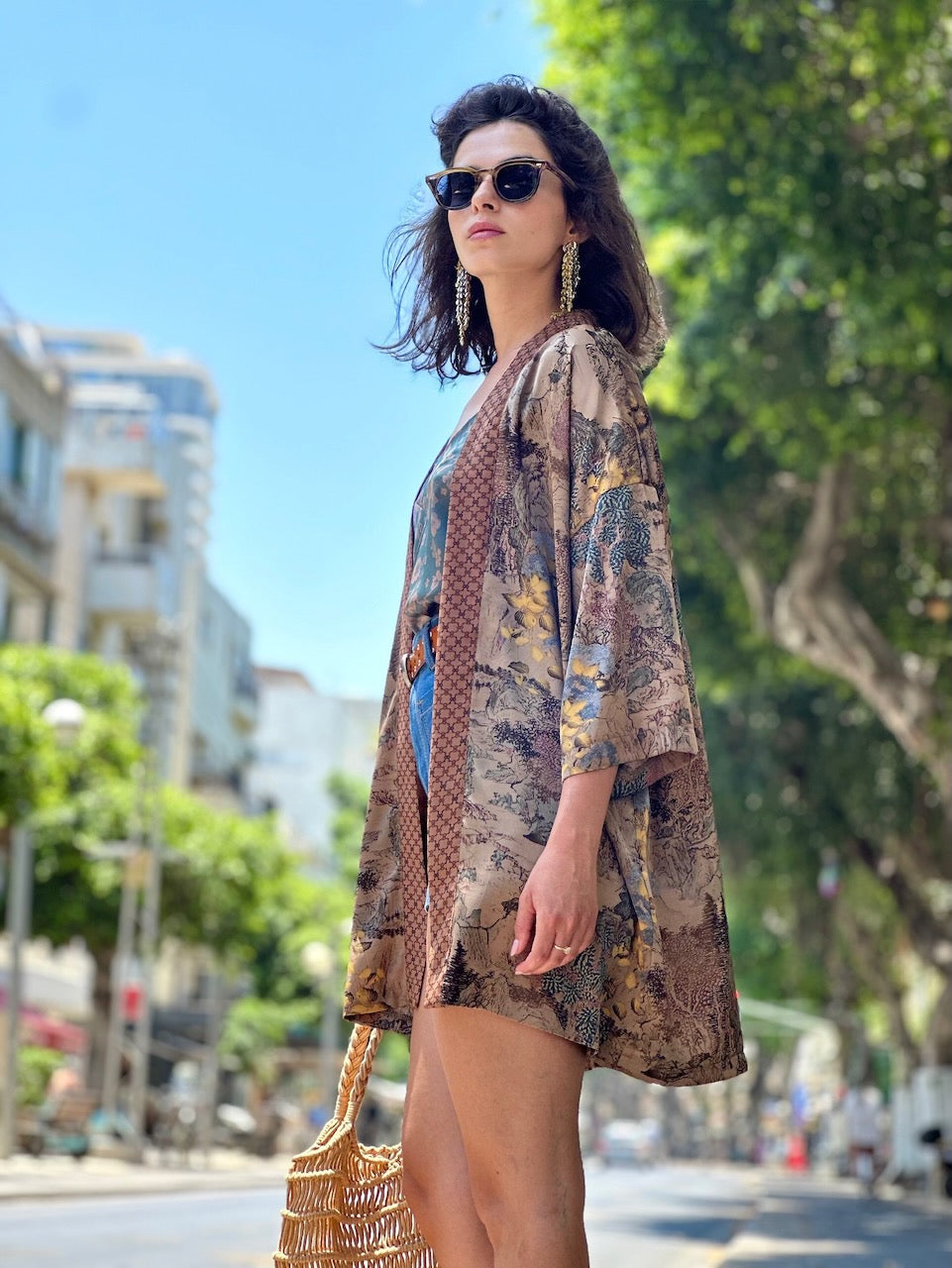 קימונו סאקורה - חום פרינט