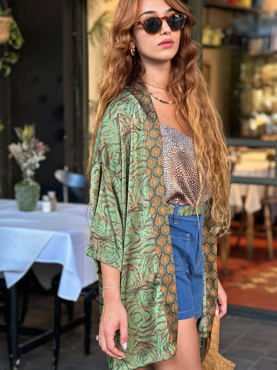 קימונו סאקורה - ירוק דשא