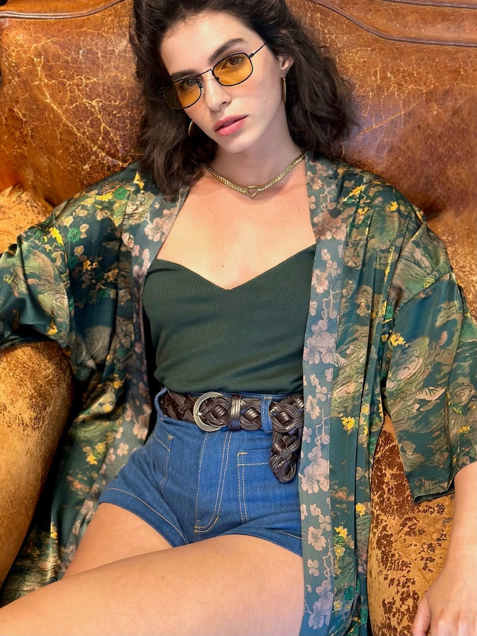 קימונו סאקורה - ירוק בקבוק