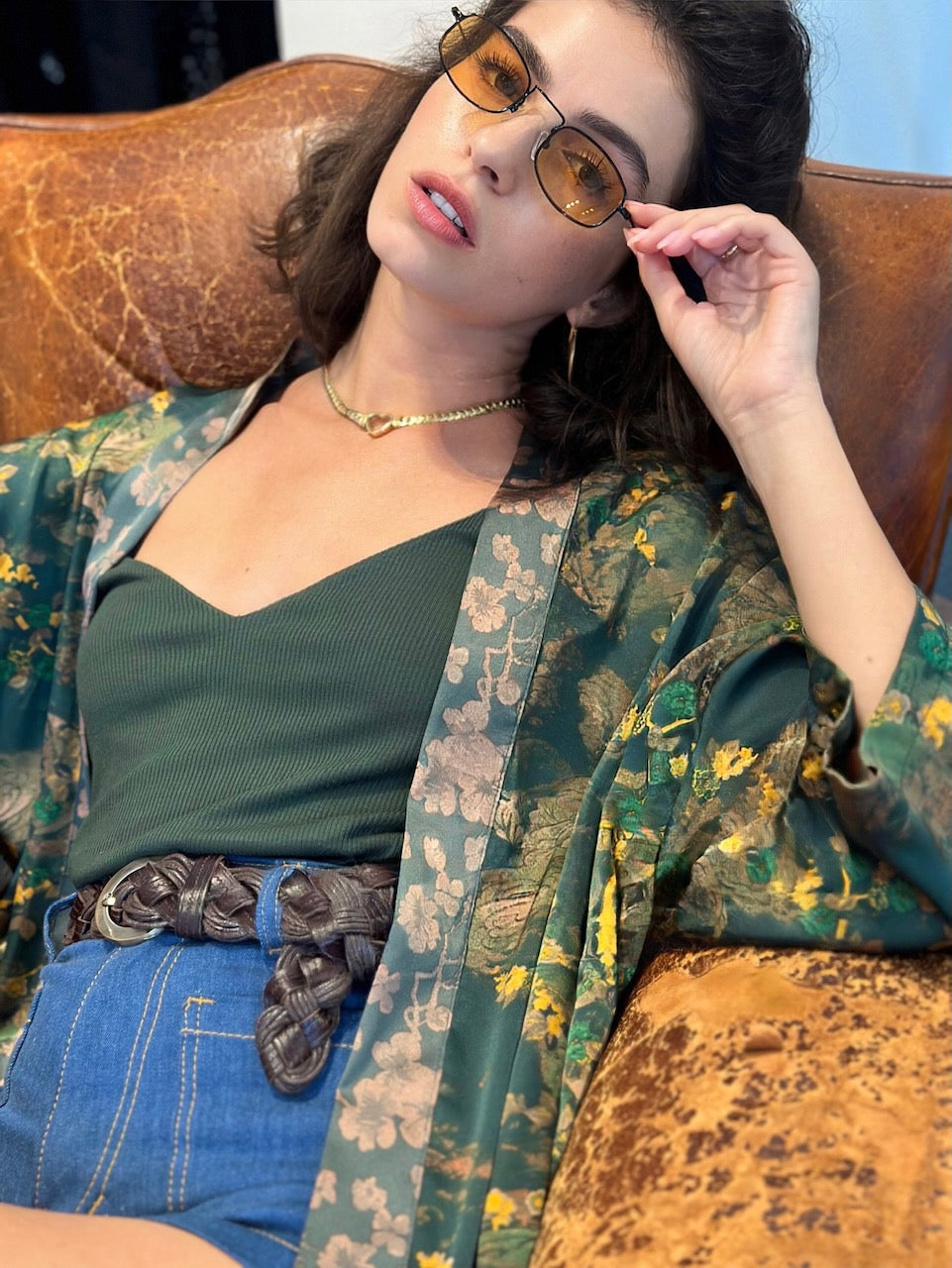 קימונו סאקורה - ירוק בקבוק