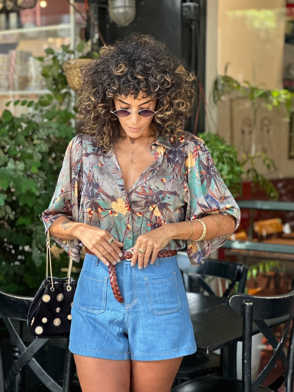 מכופתרת קמילה - אפור פרחוני