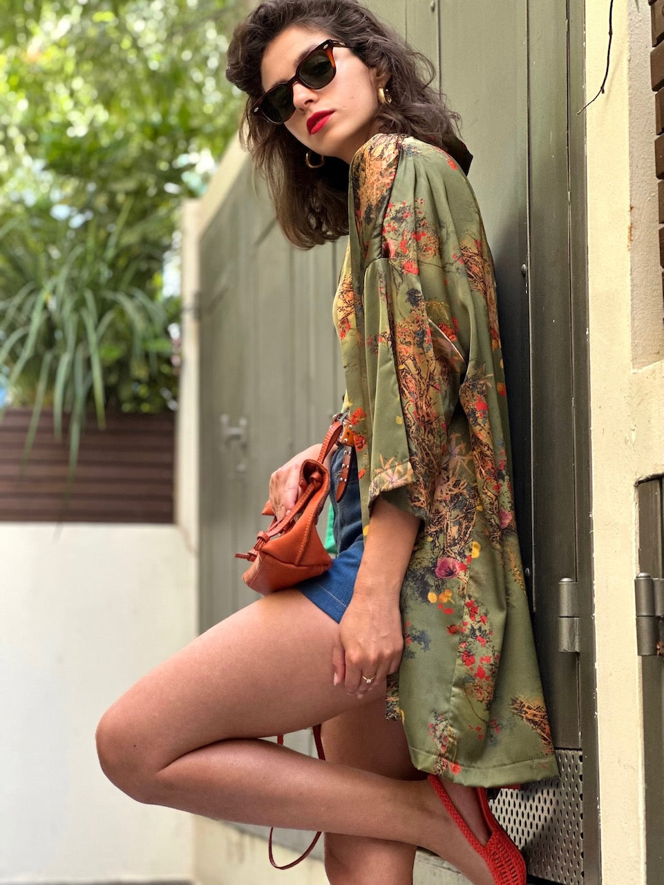 קימונו סאקורה - ירוק זית