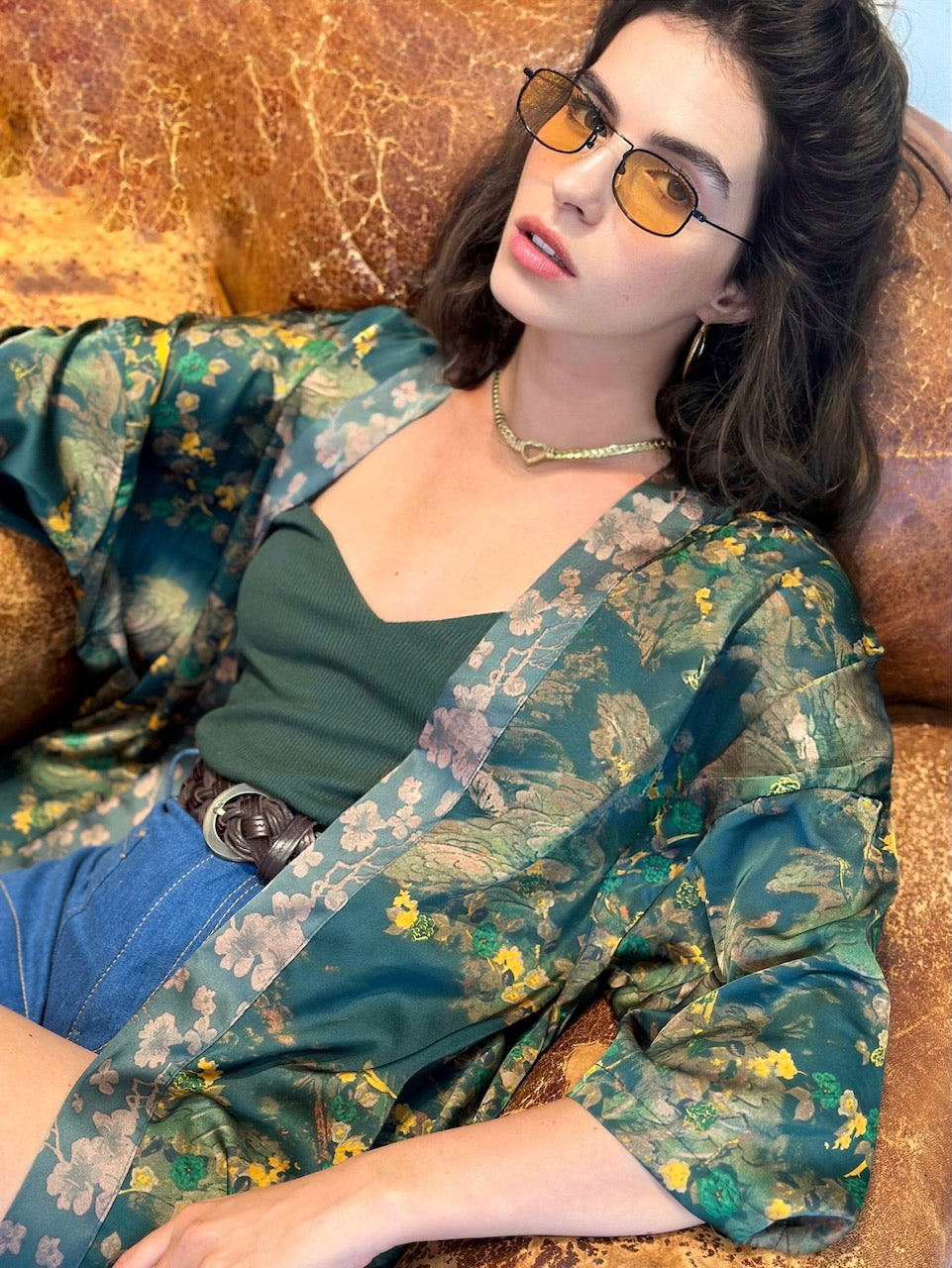 קימונו סאקורה - ירוק בקבוק