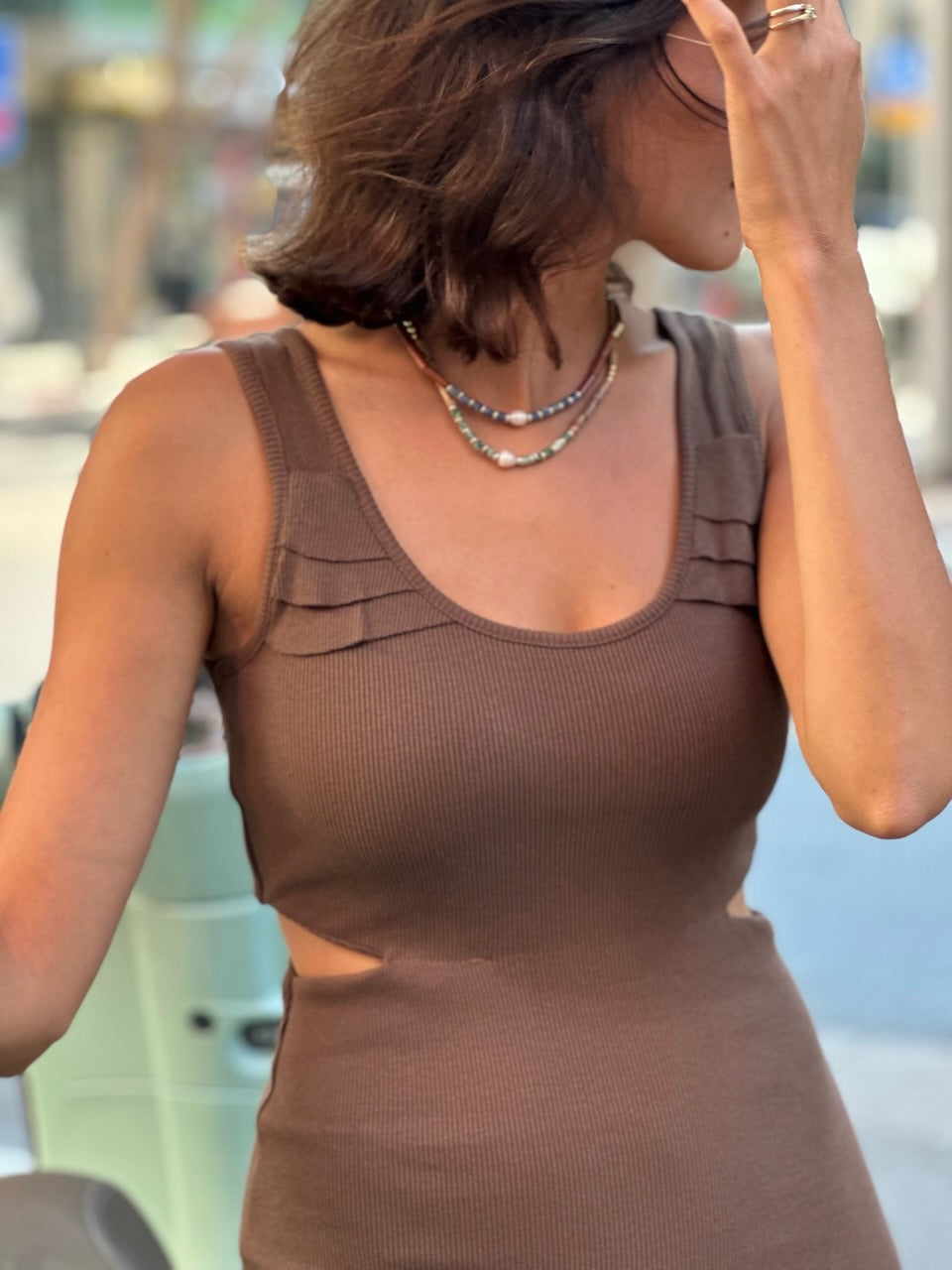 שמלת פולי מיני - חום