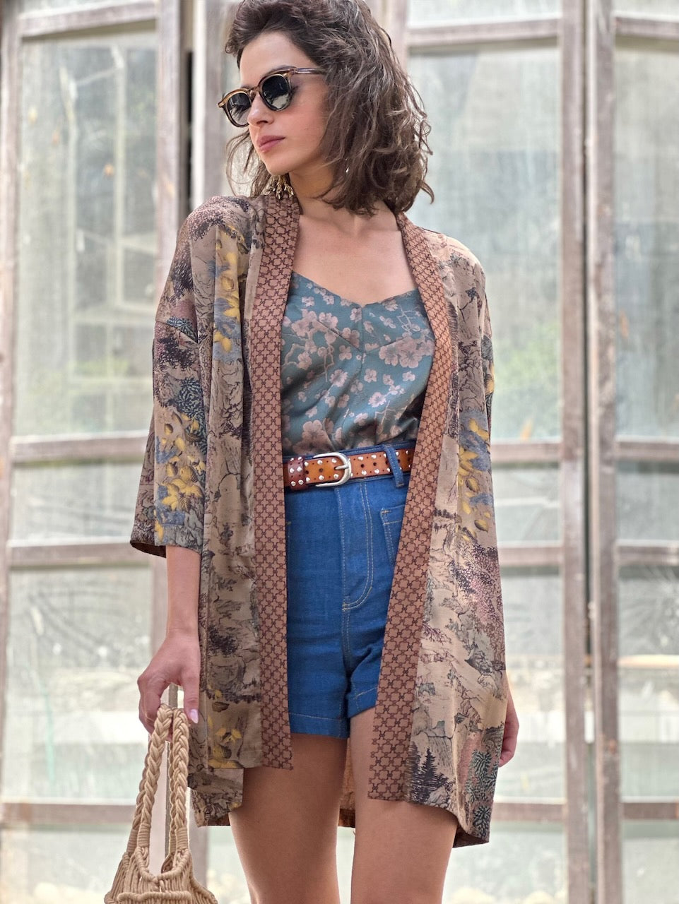 קימונו סאקורה - חום פרינט
