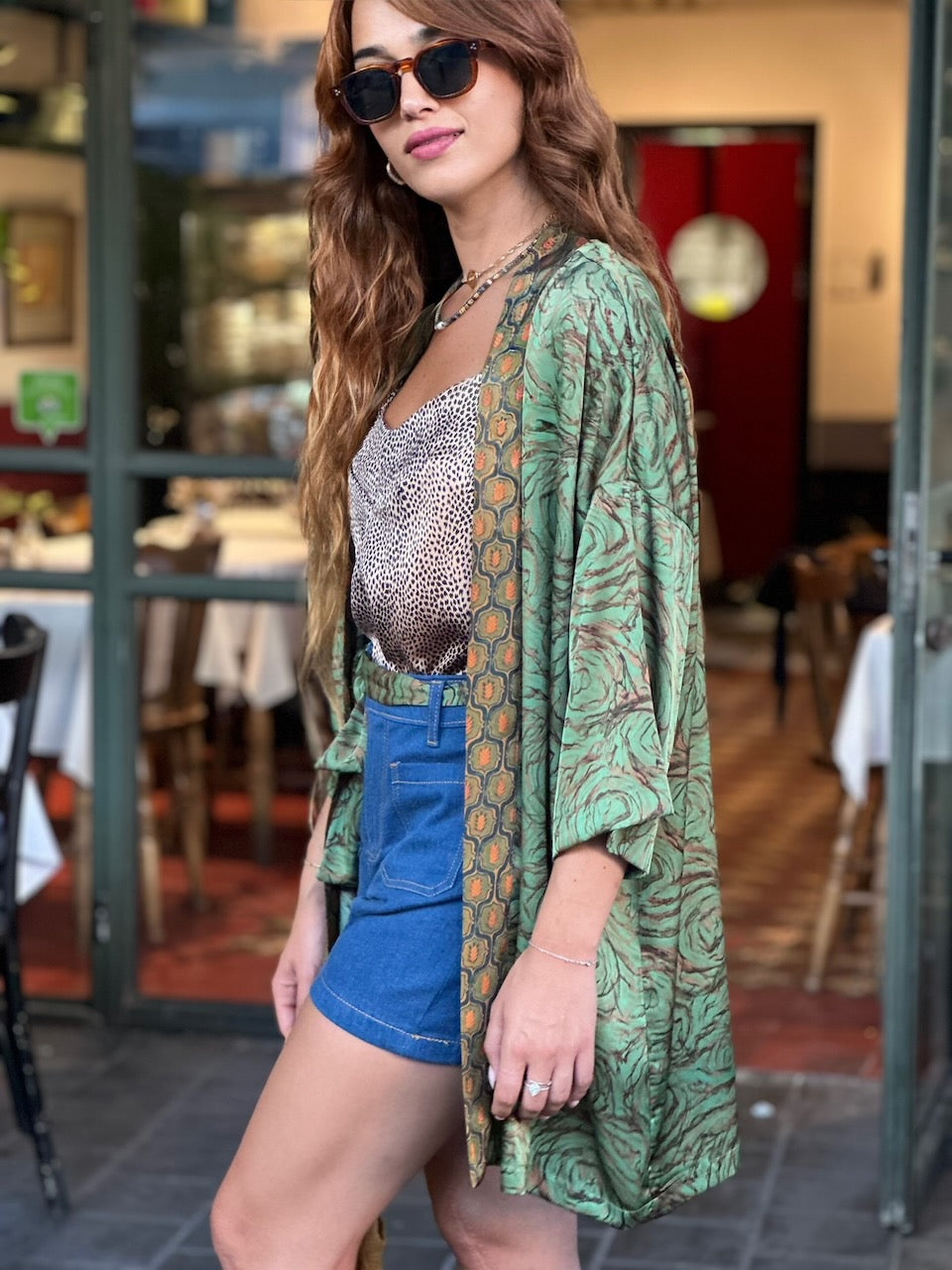 קימונו סאקורה - ירוק דשא