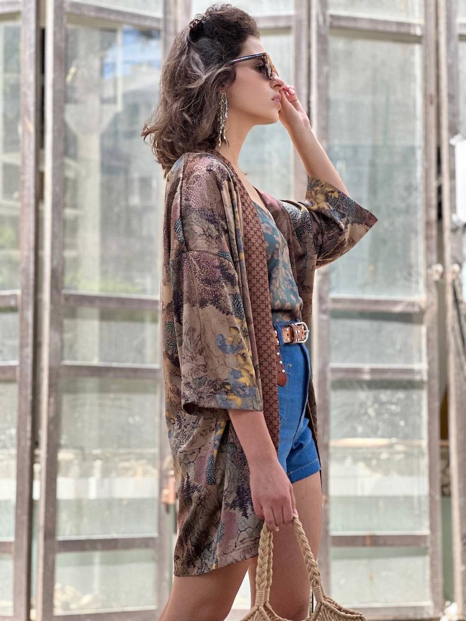 קימונו סאקורה - חום פרינט