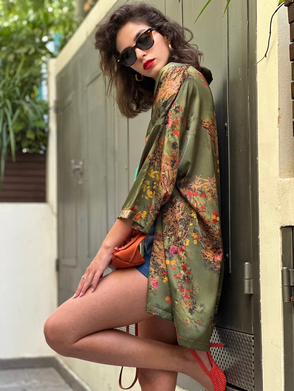 קימונו סאקורה - ירוק זית
