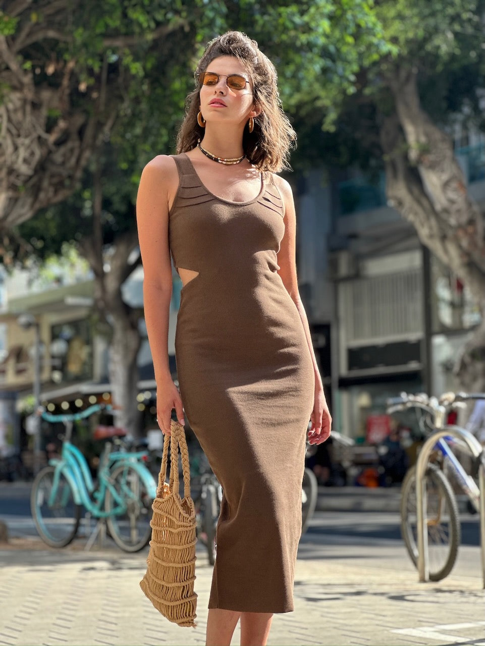 שמלת פולי מידי - חום
