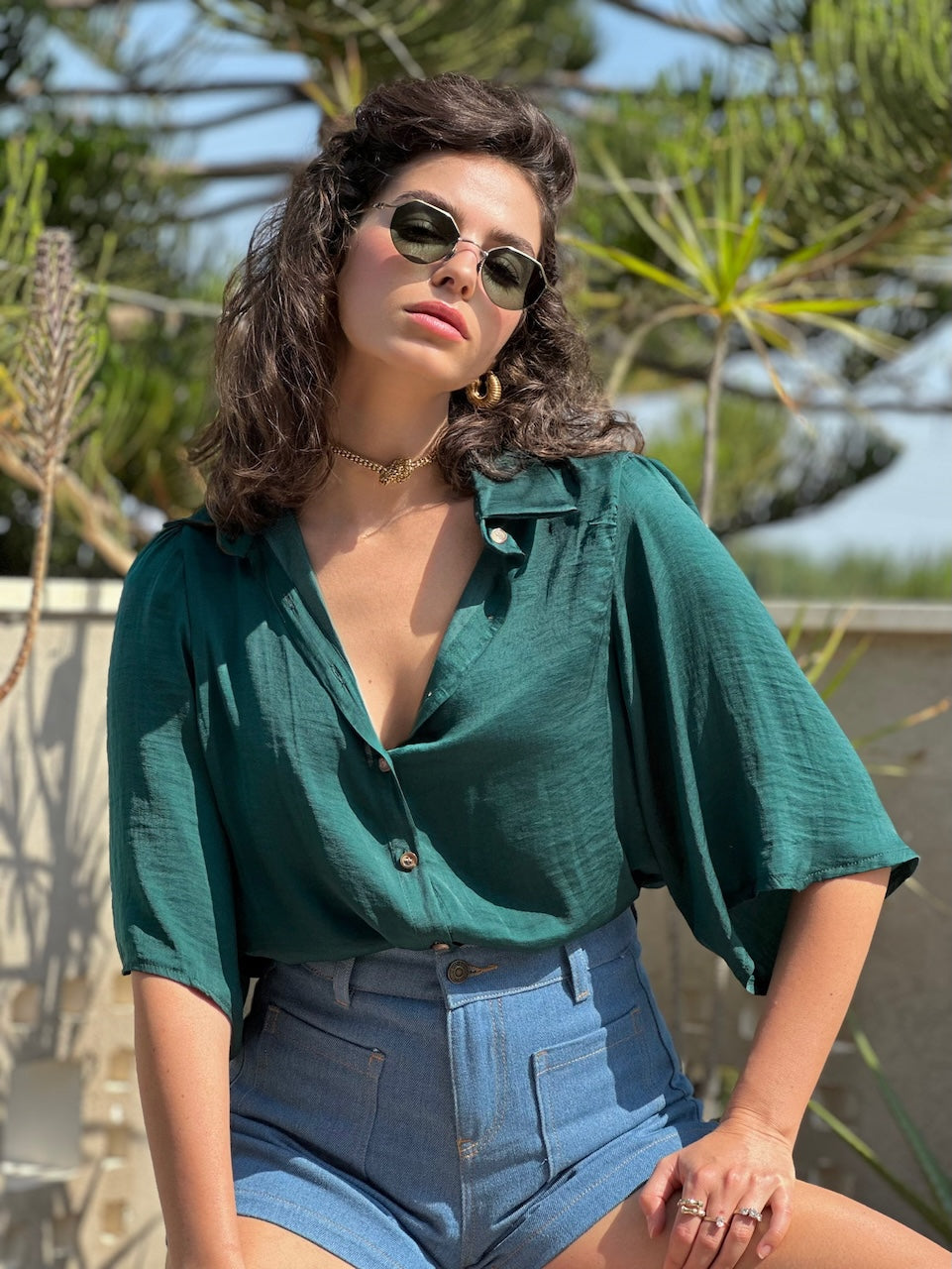 מכופתרת קמילה - ירוק בקבוק