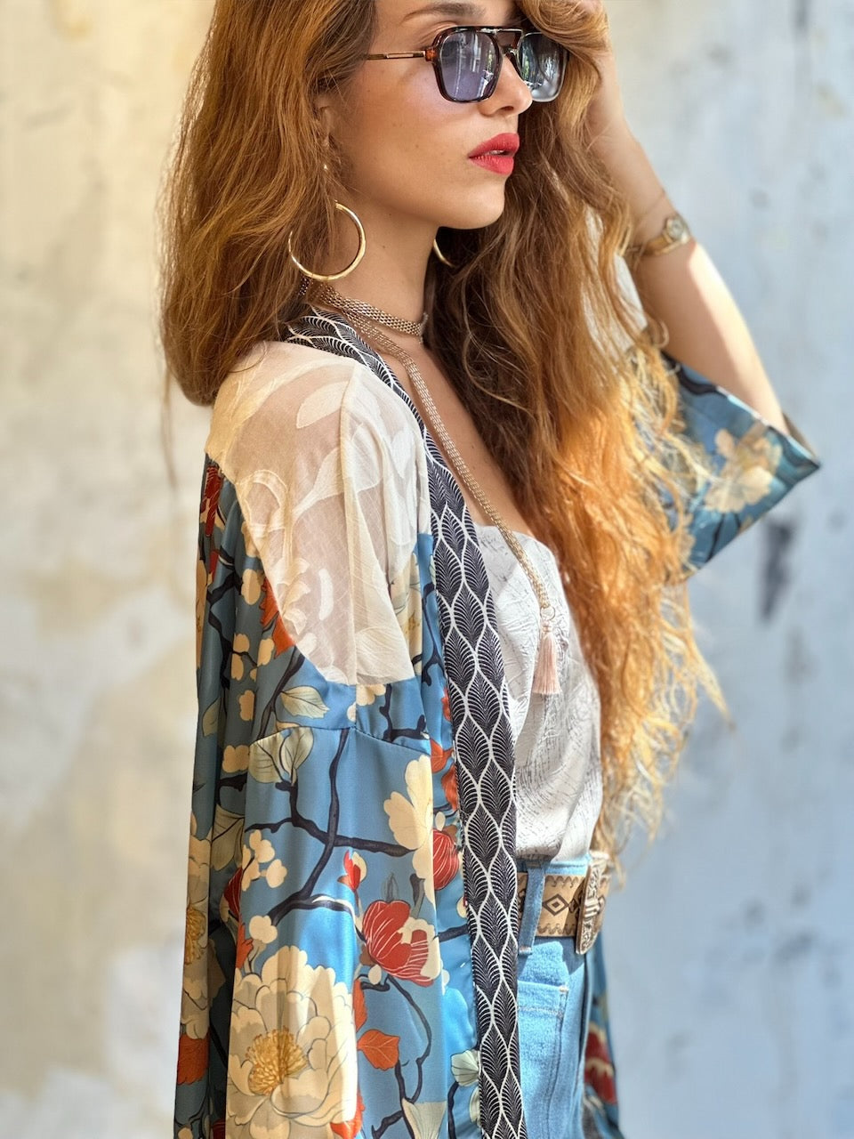 קימונו סאקורה - כחול פרחוני