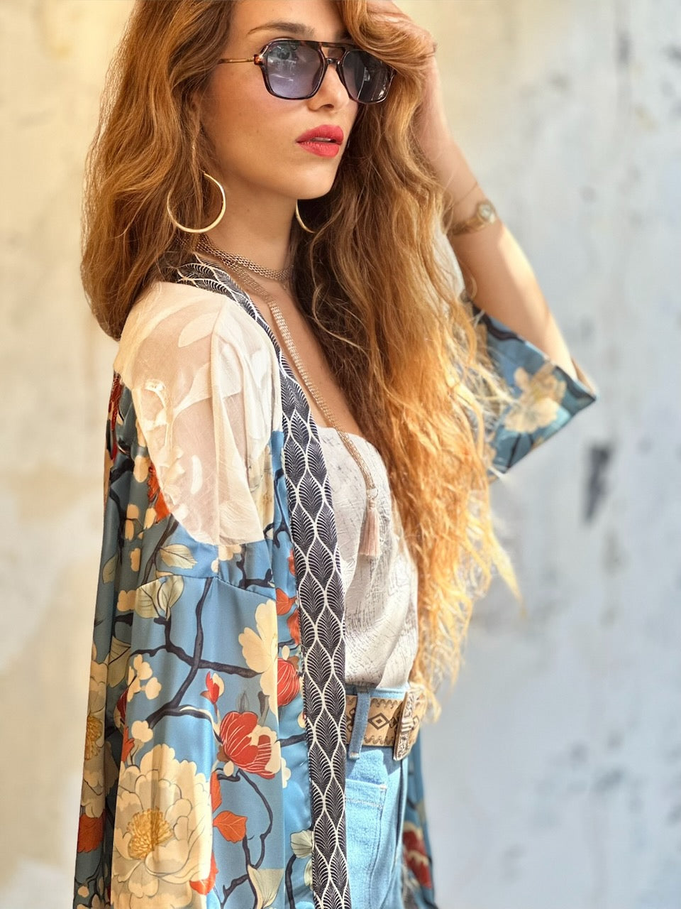 קימונו סאקורה - כחול פרחוני