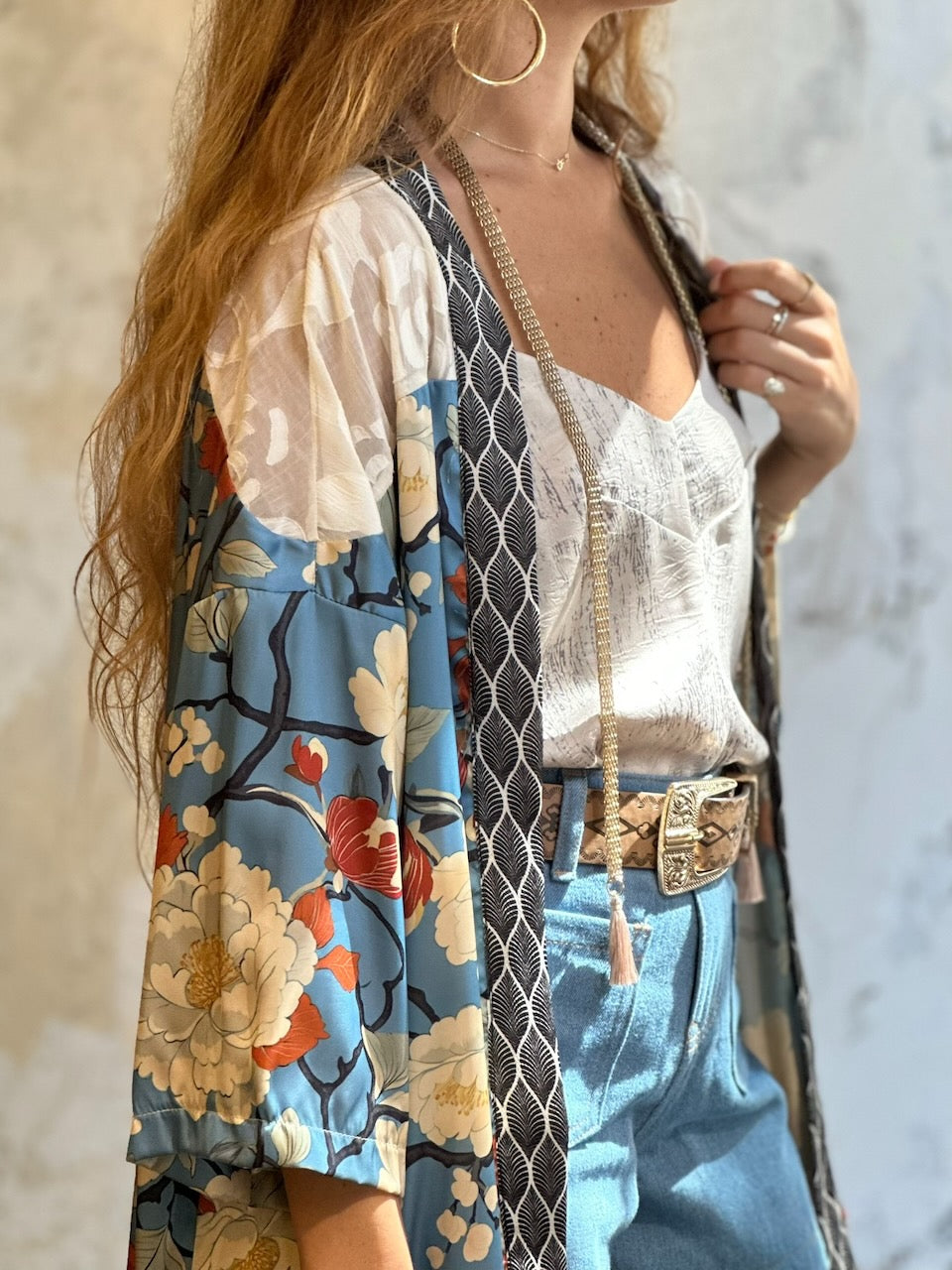 קימונו סאקורה - כחול פרחוני