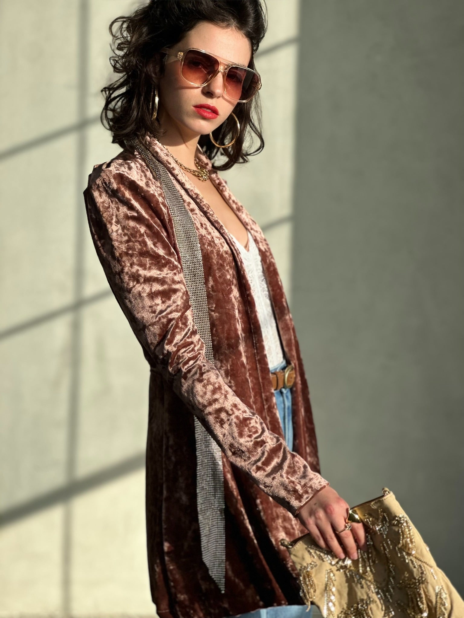 עליונית ברלין קטיפה שבורה - ורוד עתיק