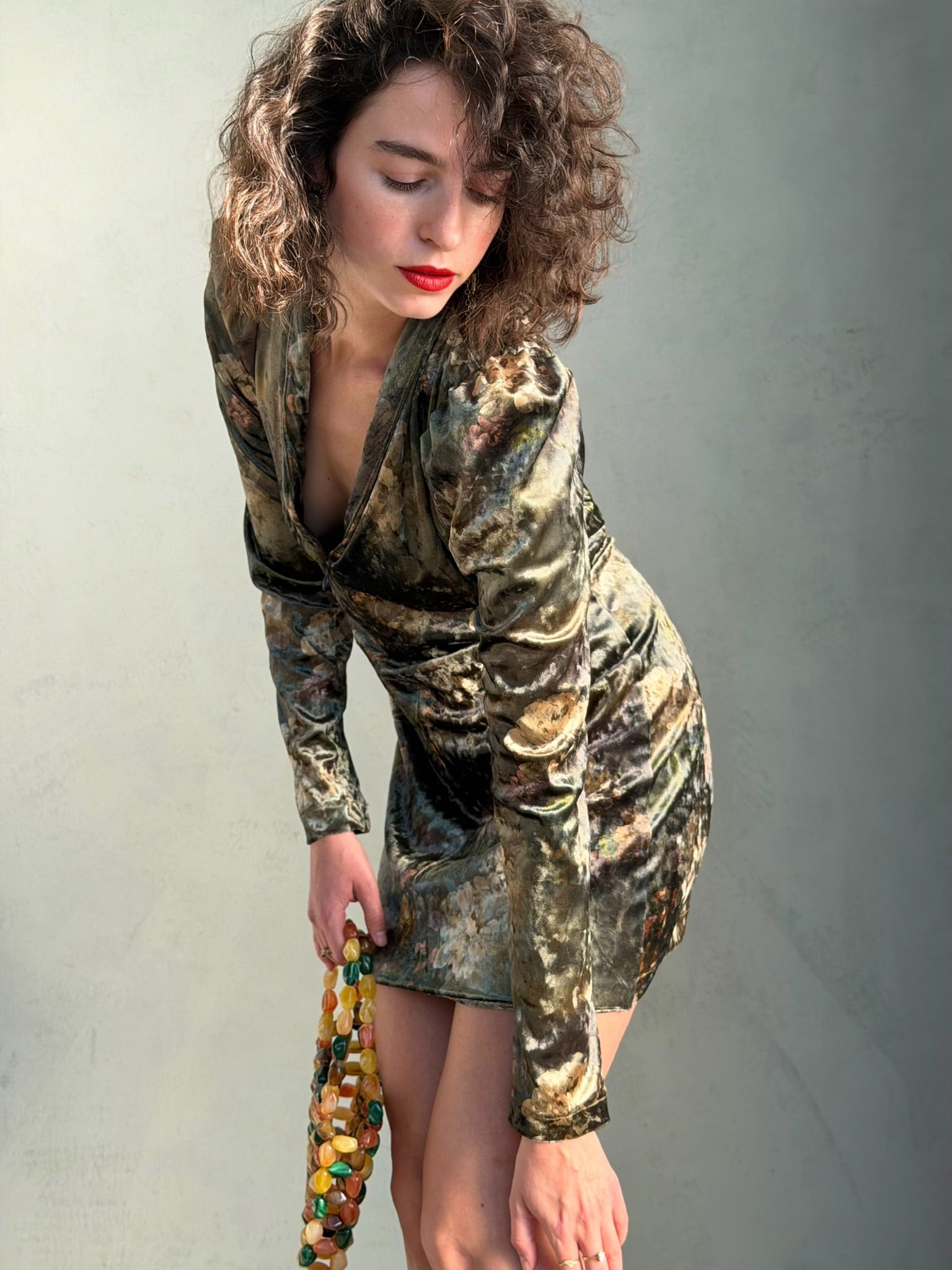 שמלת ברלין - ירוק פרחים דהויים