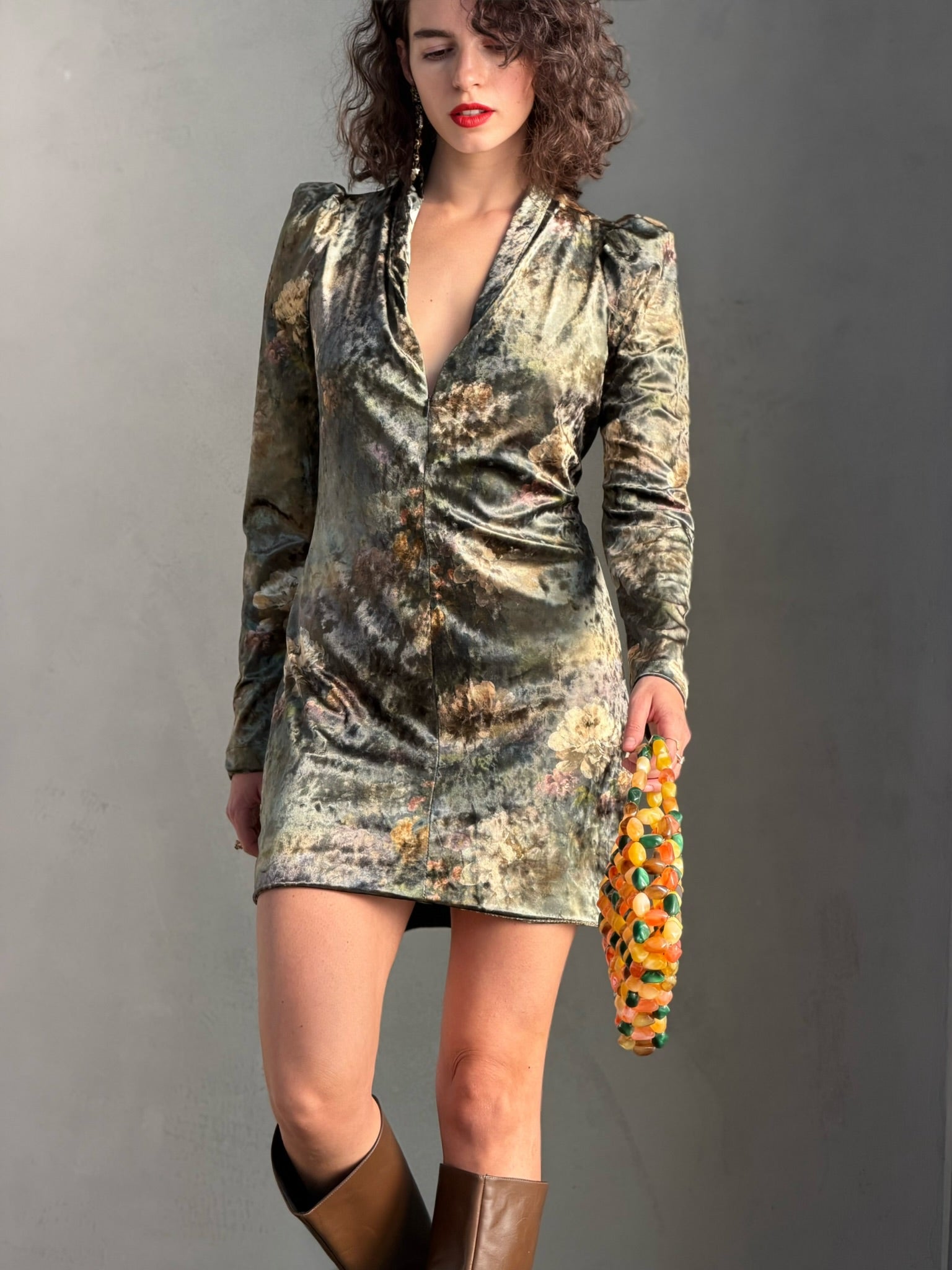 שמלת ברלין - ירוק פרחים דהויים