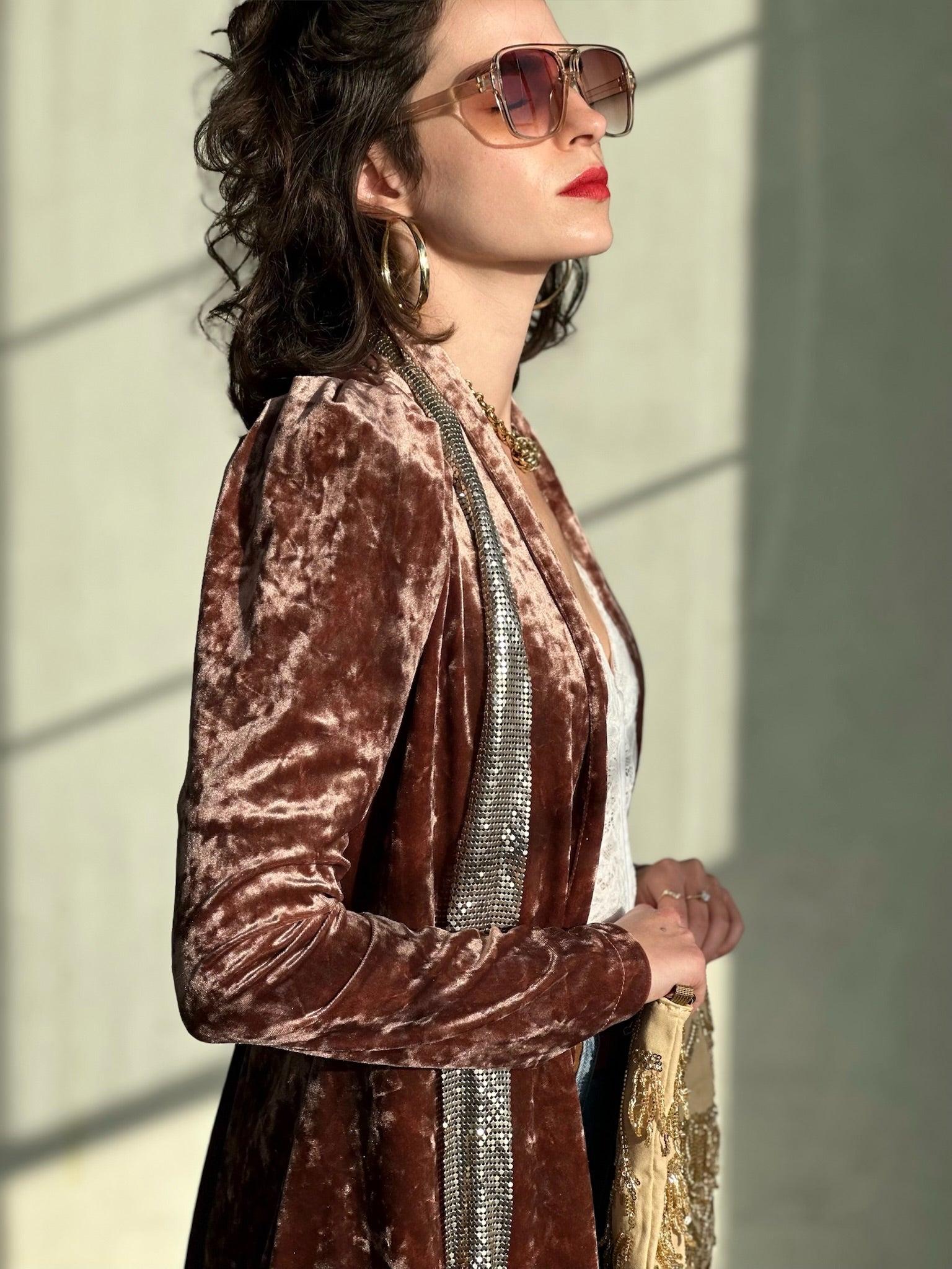 עליונית ברלין קטיפה שבורה - ורוד עתיק