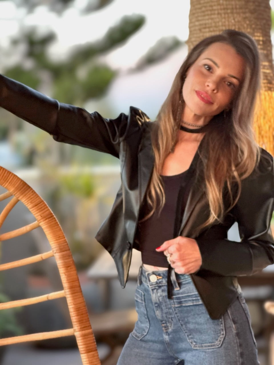 ג׳קט שיקגו דמוי עור - שחור