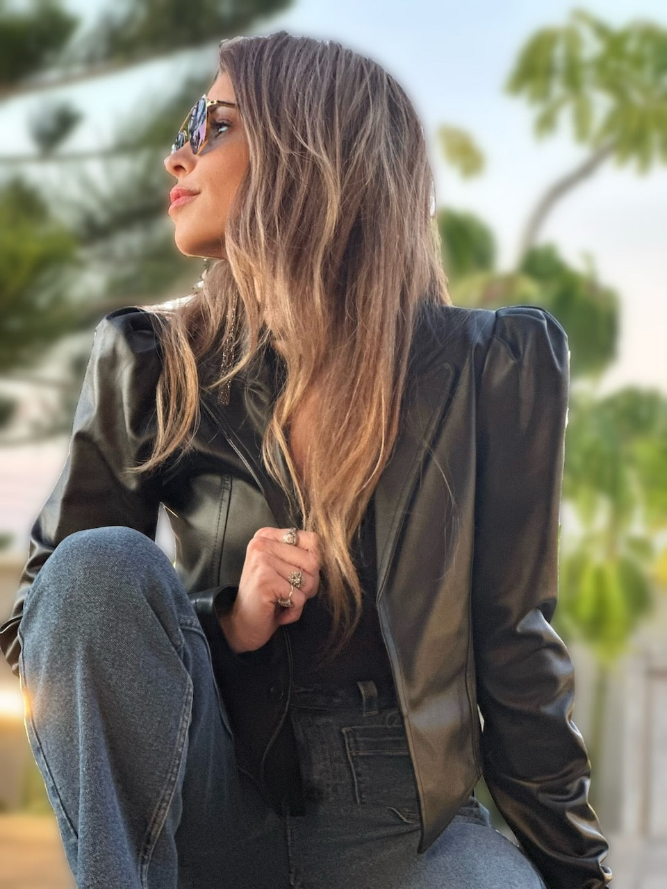 ג׳קט שיקגו דמוי עור - שחור