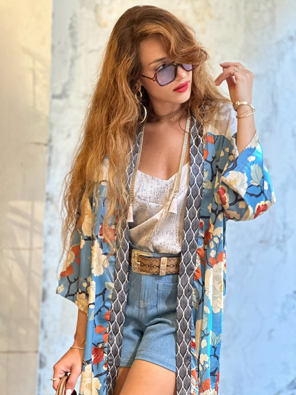 קימונו סאקורה - כחול פרחוני