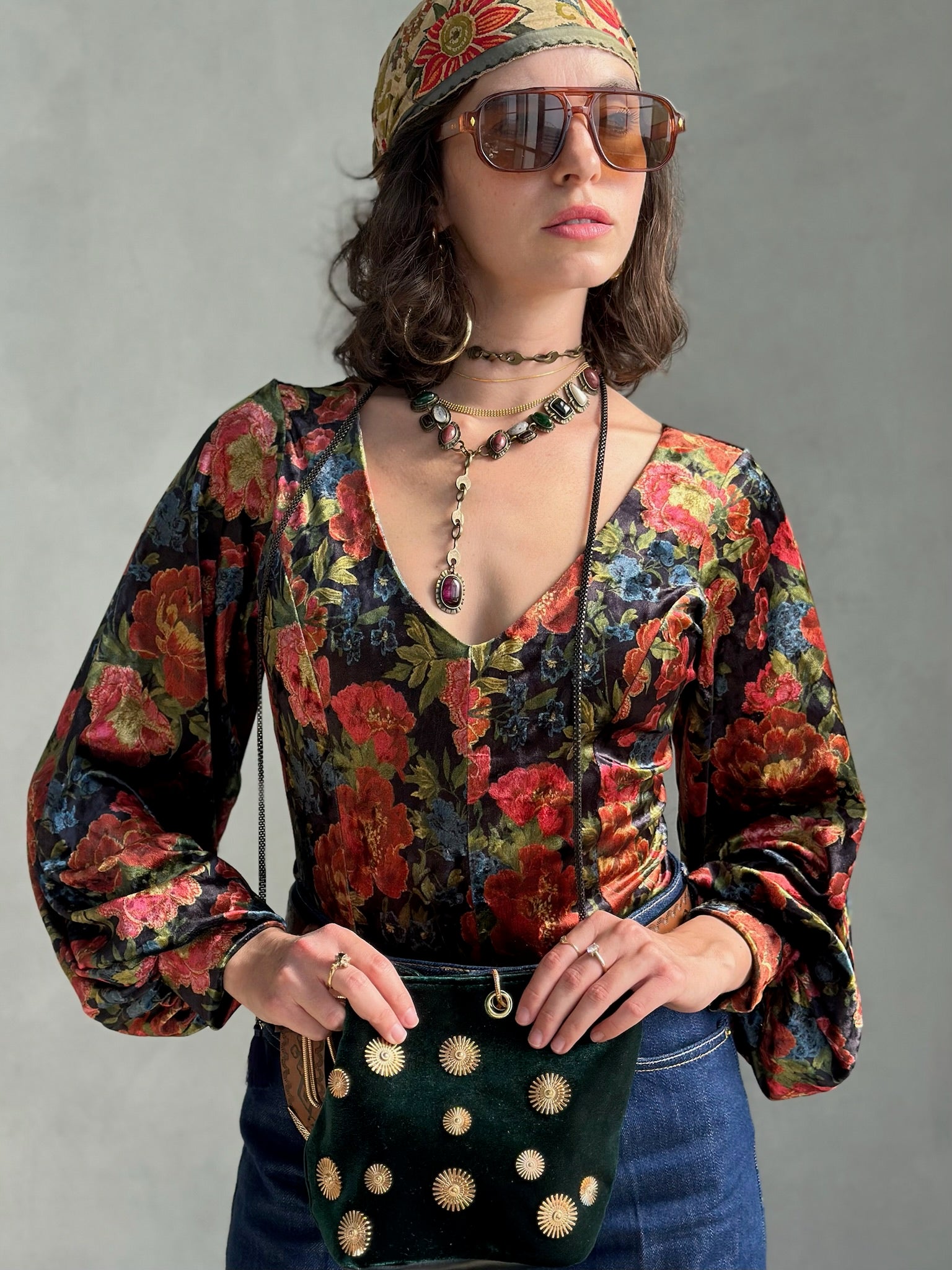 חולצת סופיה קטיפה פרינט גיאורגי