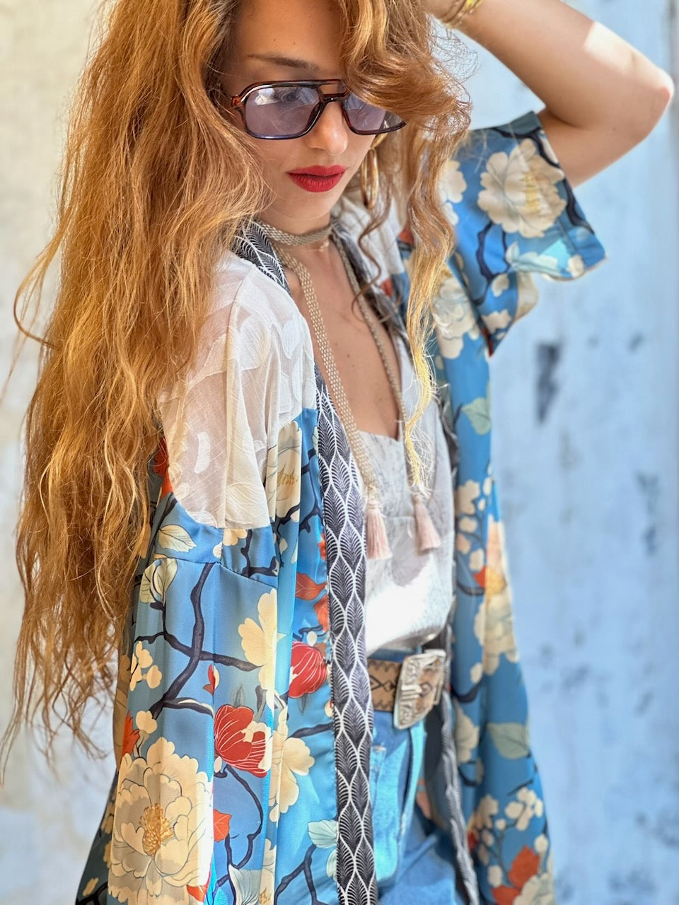 קימונו סאקורה - כחול פרחוני