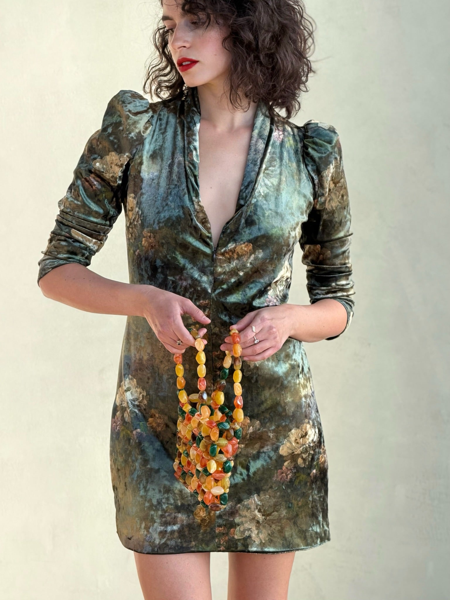 שמלת ברלין - ירוק פרחים דהויים