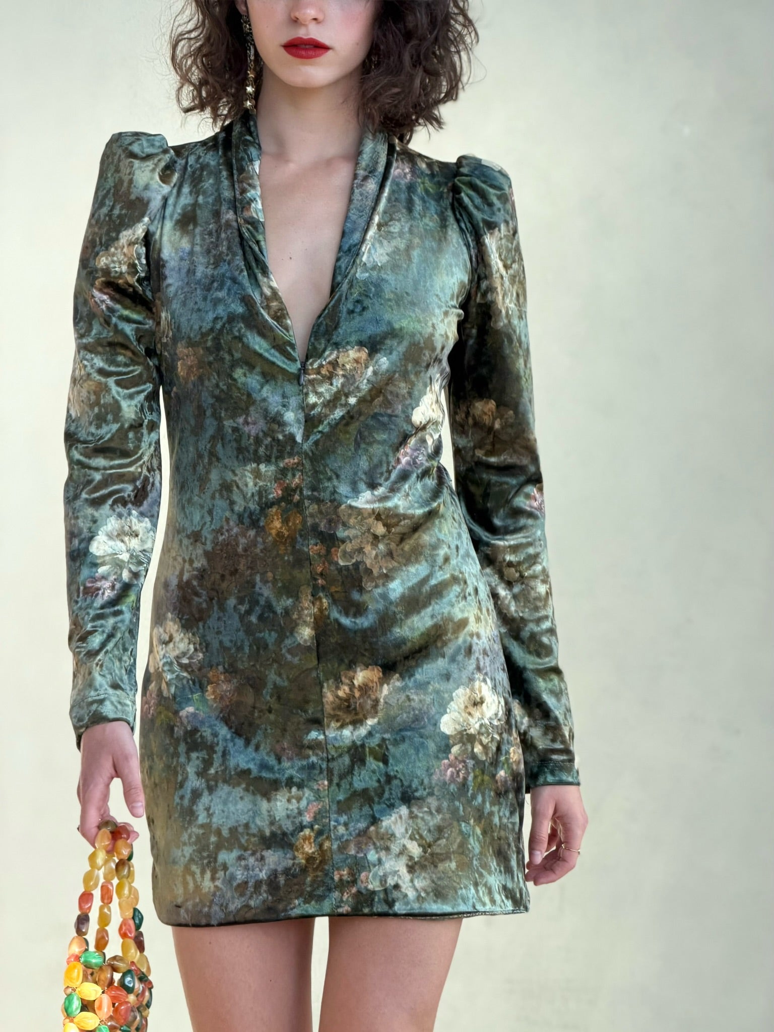 שמלת ברלין - ירוק פרחים דהויים