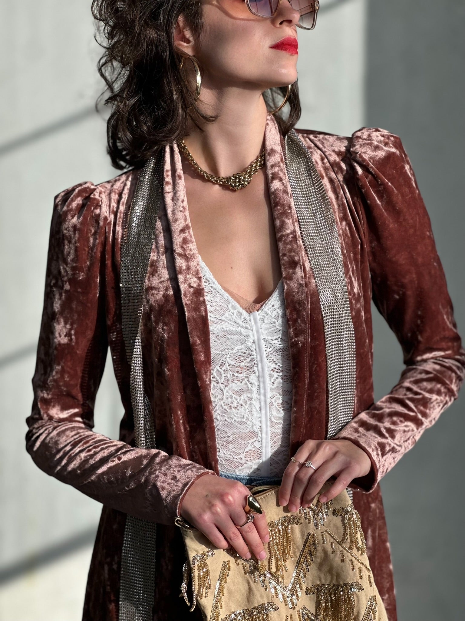 עליונית ברלין קטיפה שבורה - ורוד עתיק