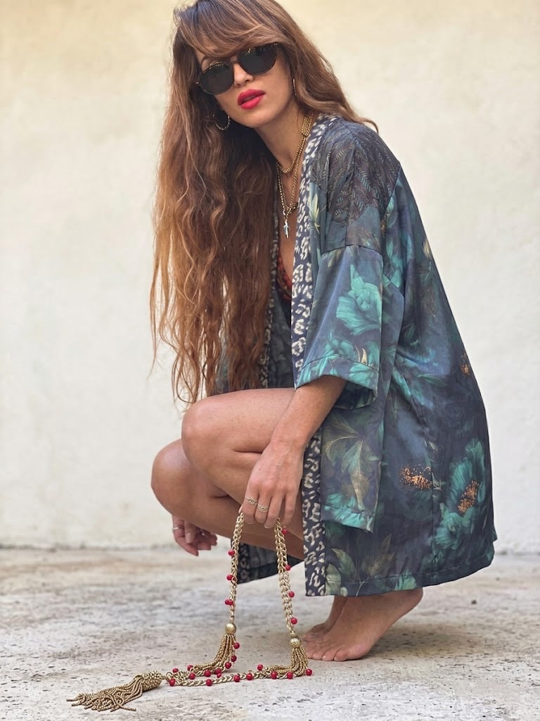 קימונו סאקורה - כחול פרחים
