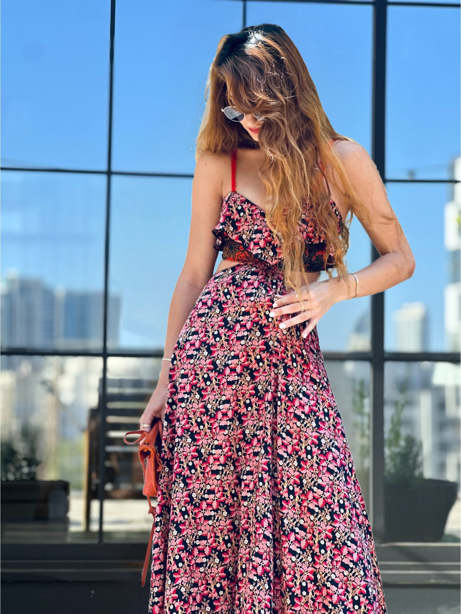 שמלת כרמן - ורוד שחור