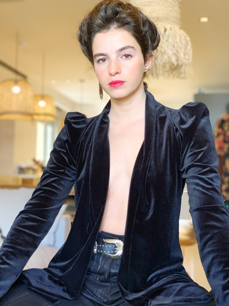 עליונית ברלין קטיפה - שחור