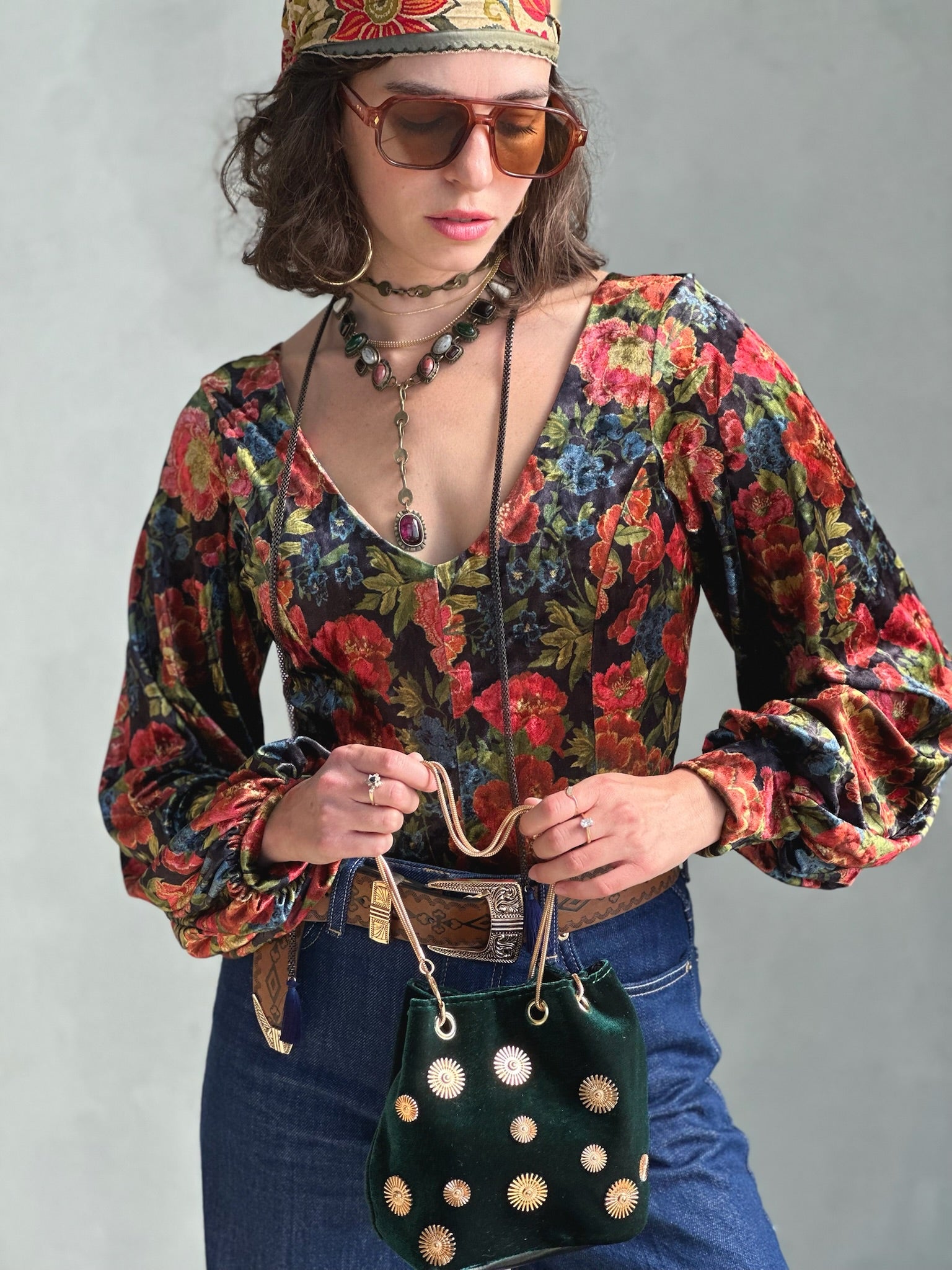 חולצת סופיה קטיפה פרינט גיאורגי