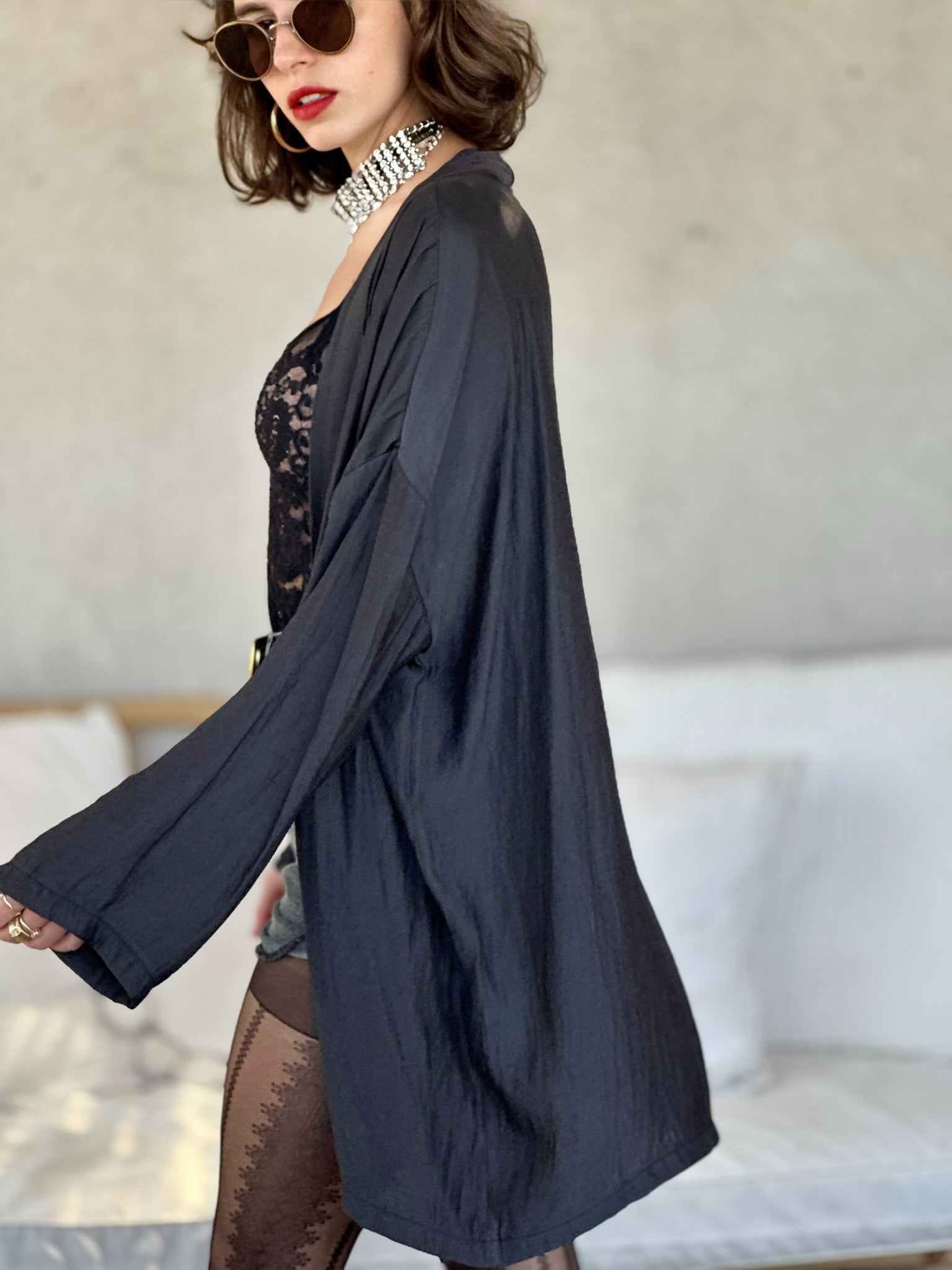 קימונו סאקורה - שחור דהוי חלק
