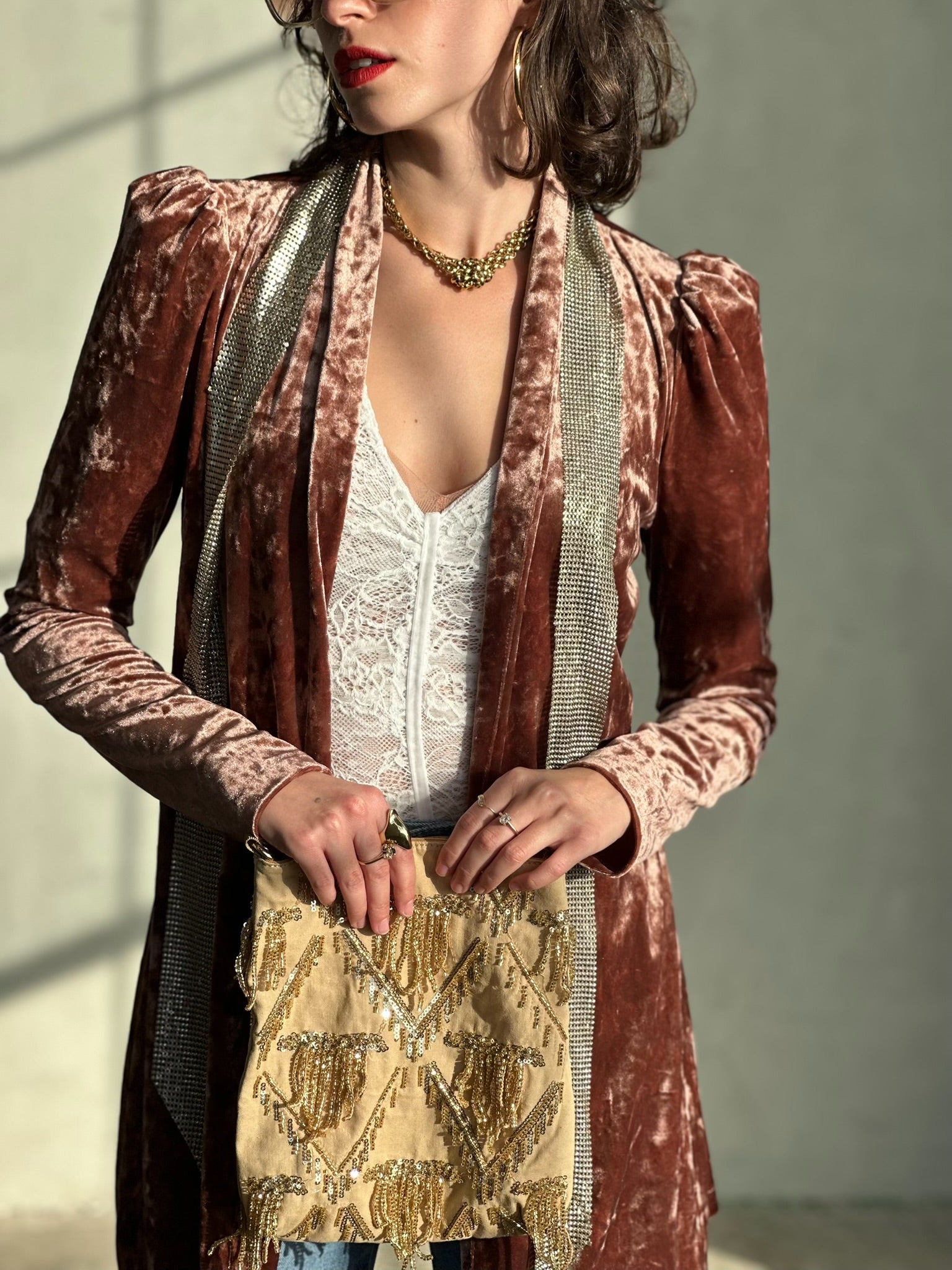 עליונית ברלין קטיפה שבורה - ורוד עתיק