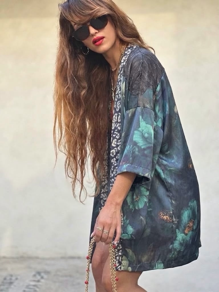 קימונו סאקורה - כחול פרחים