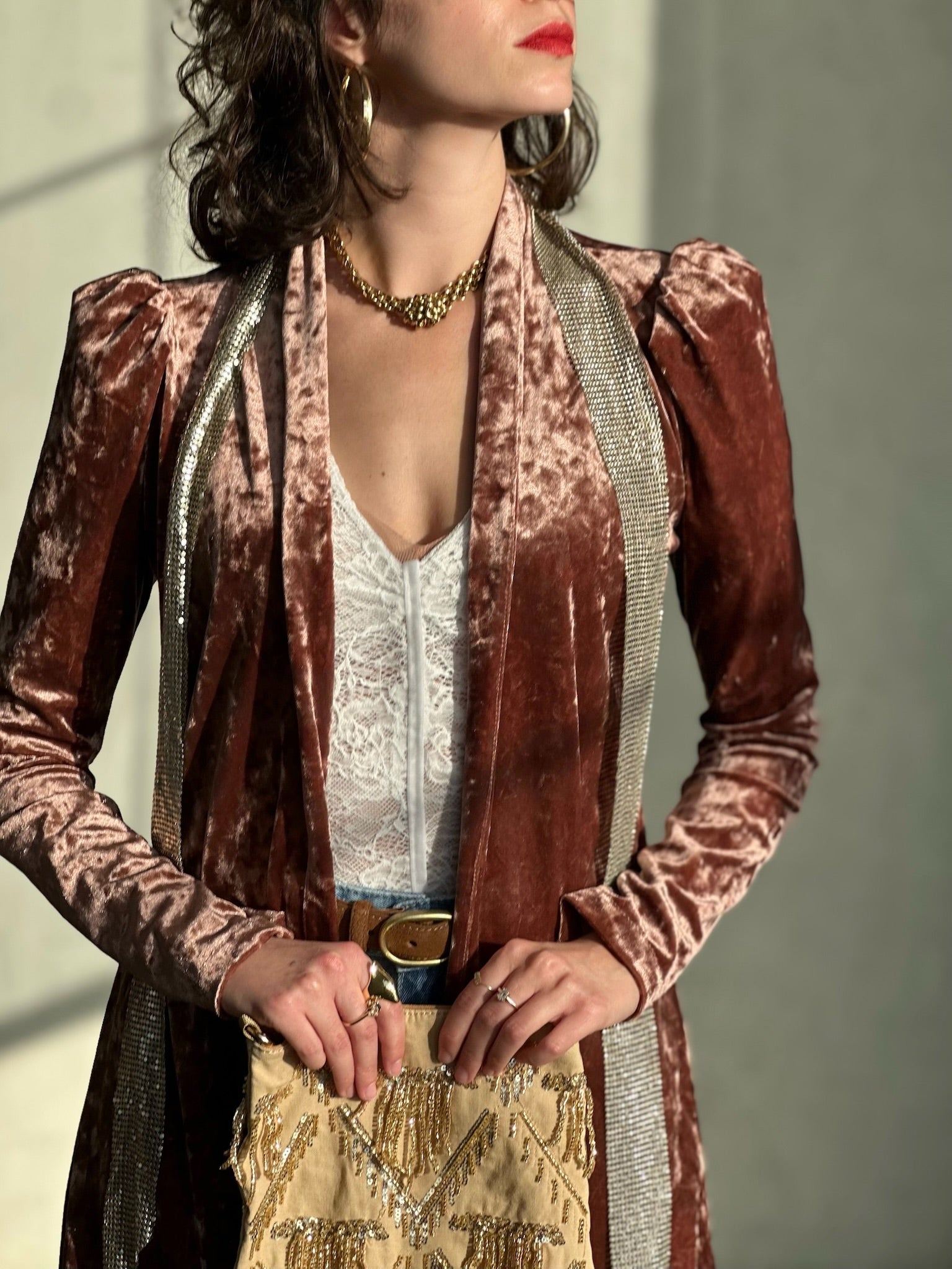 עליונית ברלין קטיפה שבורה - ורוד עתיק