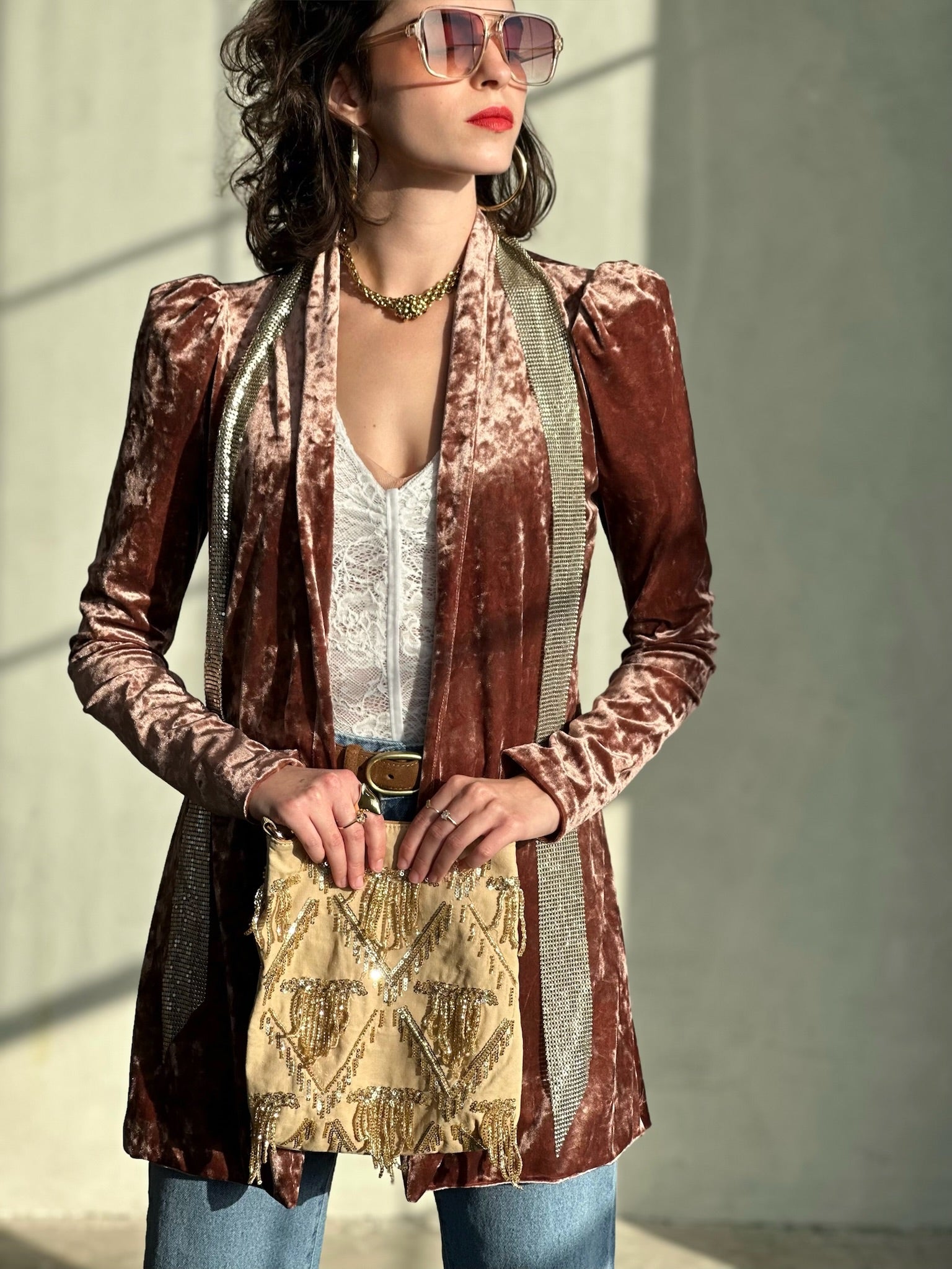 עליונית ברלין קטיפה שבורה - ורוד עתיק