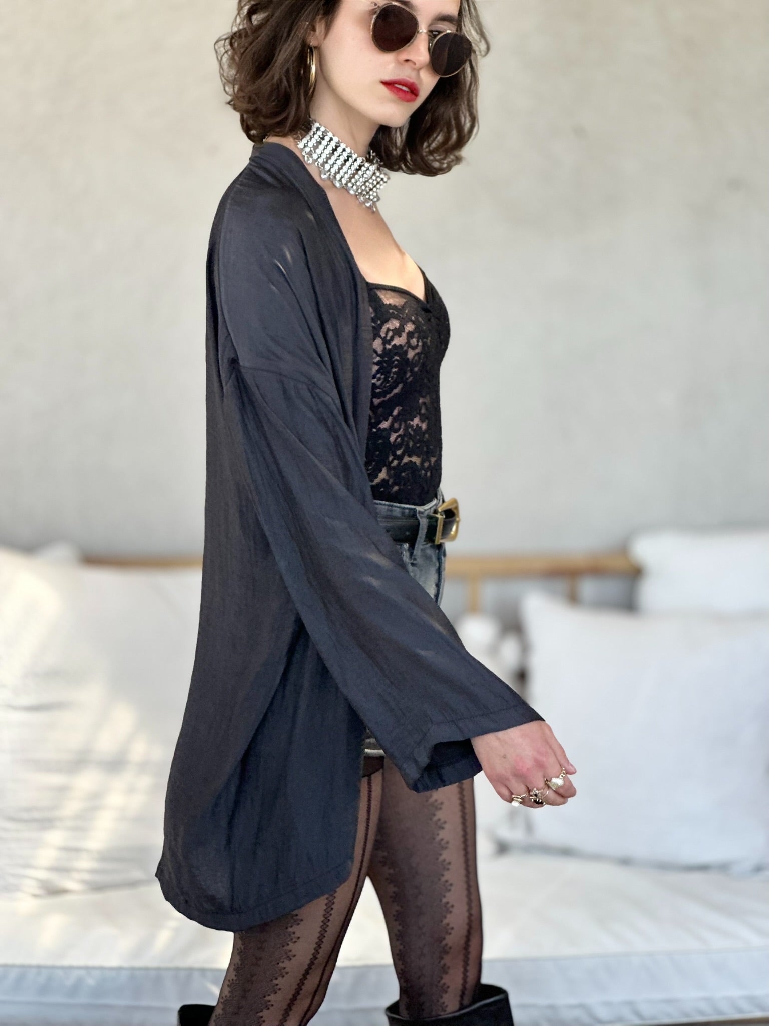 קימונו סאקורה - שחור דהוי חלק