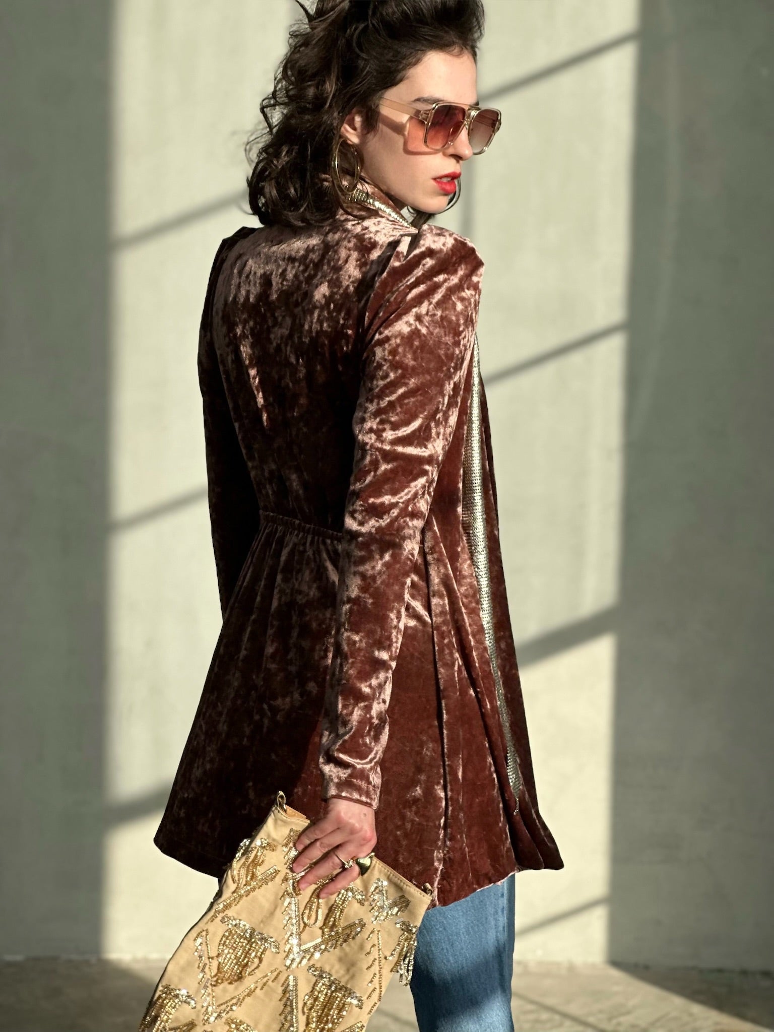 עליונית ברלין קטיפה שבורה - ורוד עתיק